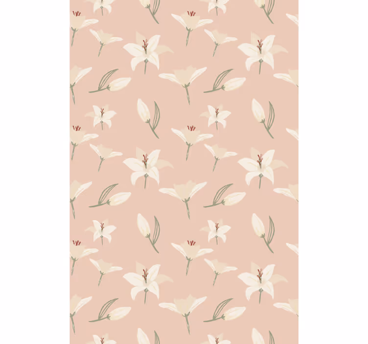 Hallway wallpaper with white lily on nude background - TenStickers