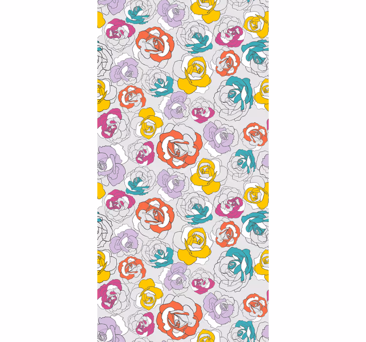 Hallway wallpaper with colorful rose design - TenStickers