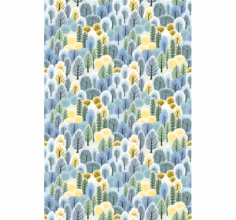 Skandinavian wallpaper green and yellow artistic trees - TenStickers