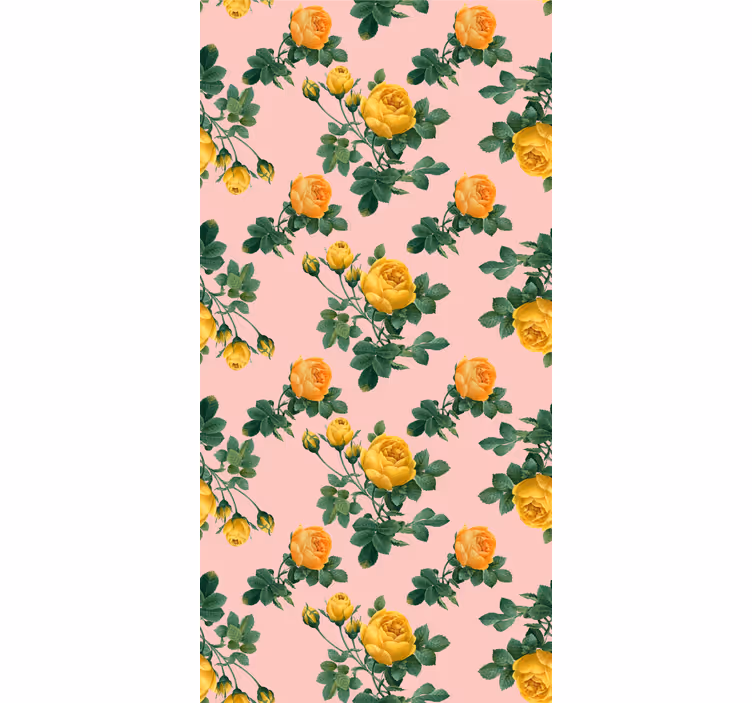 Classic wallpaper yellow roses and green leaves - TenStickers