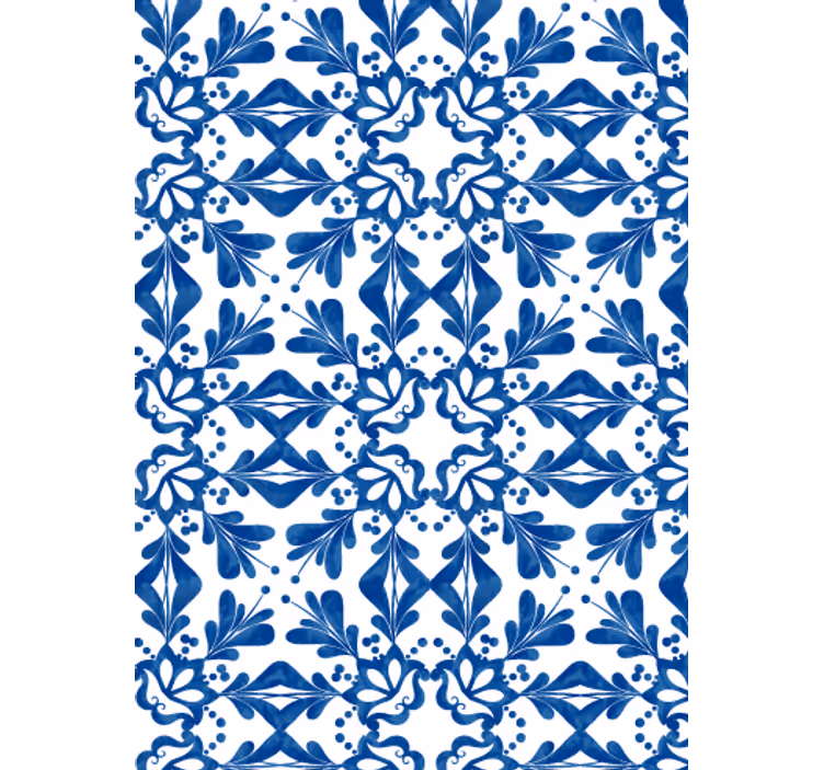 Living room wallpaper in blue vintage tile pattern - TenStickers