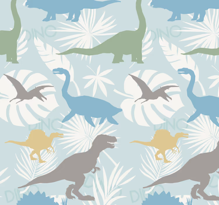Dinosaur wallpaper in pastel color pattern - TenStickers