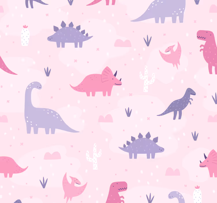 Dinosaur wallpaper with pink background - TenStickers