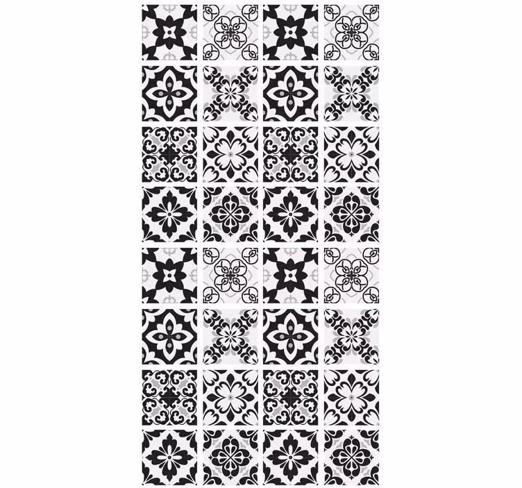 Kitchen wallpaper black and white tiles design - TenStickers