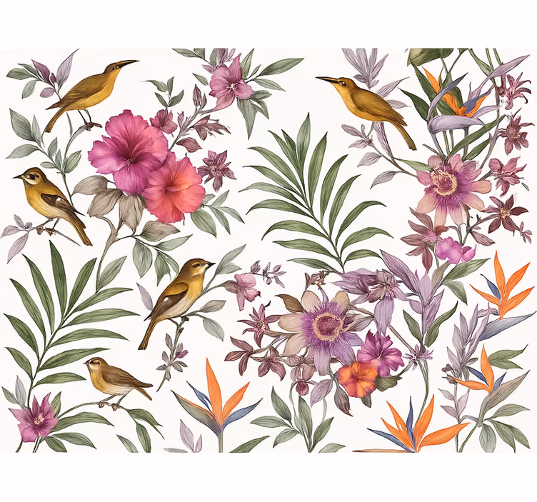 Master bedroom wallpaper colorful forest design - TenStickers