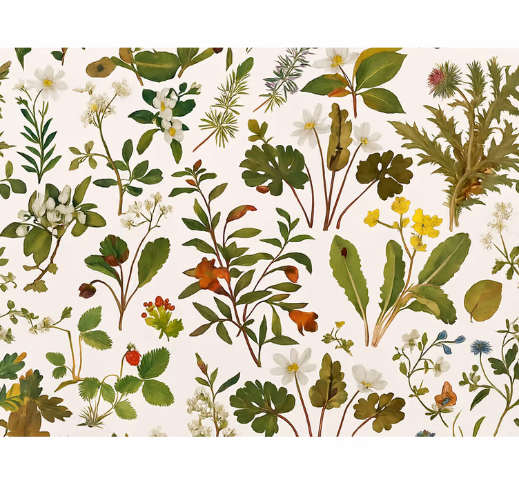 Master bedroom wallpaper botanical design on white - TenStickers