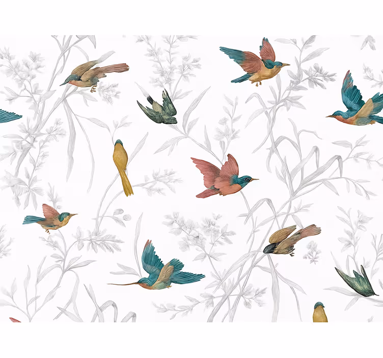 Living room wallpaper textile paradise bird and leaf design - TenStickers