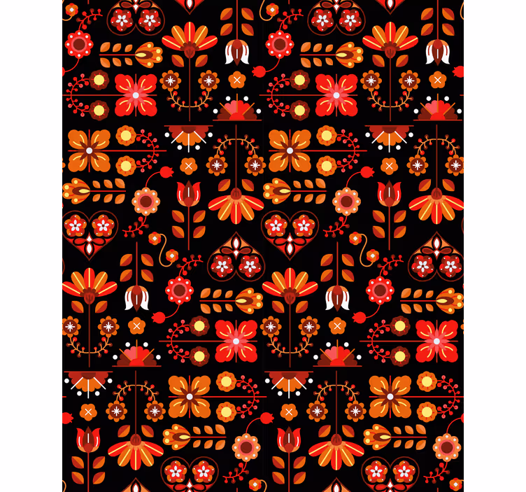 Floral wallpaper with red ethnic folk pattern - TenStickers