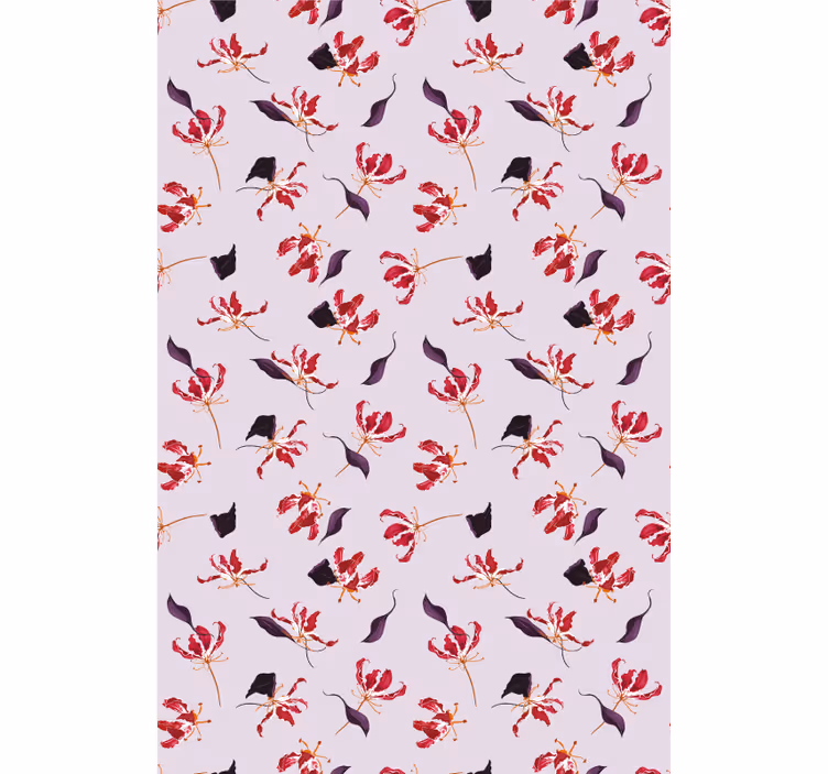 Floral wallpaper with hand-drawn red lily design - TenStickers