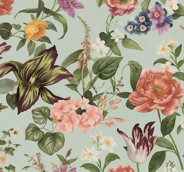 Colorful spring floral bedroom wallpaper - TenStickers