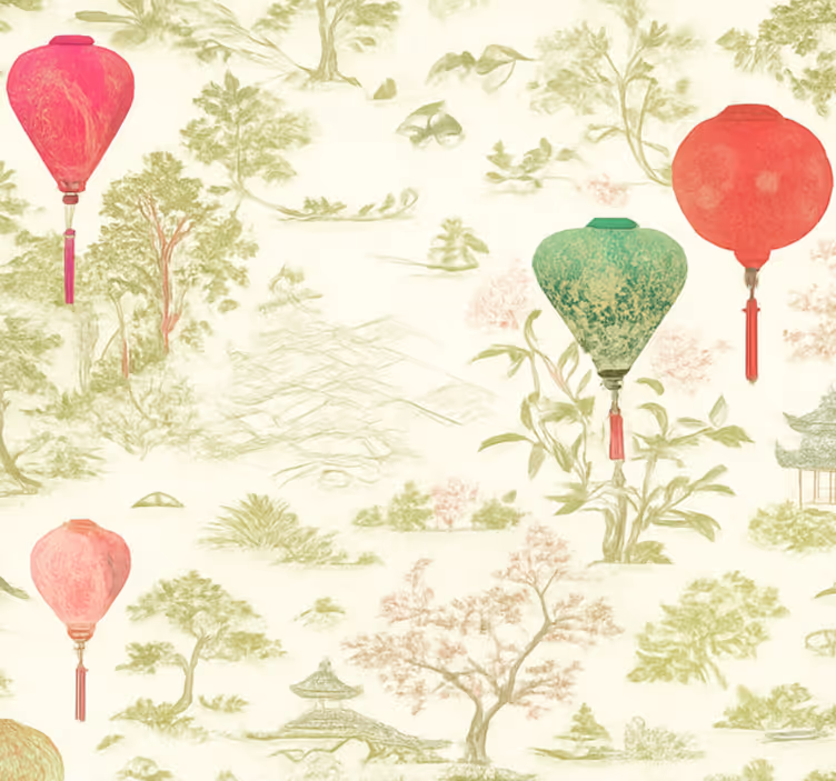Bedroom wallpaper oriental chinoiserie landscape - TenStickers