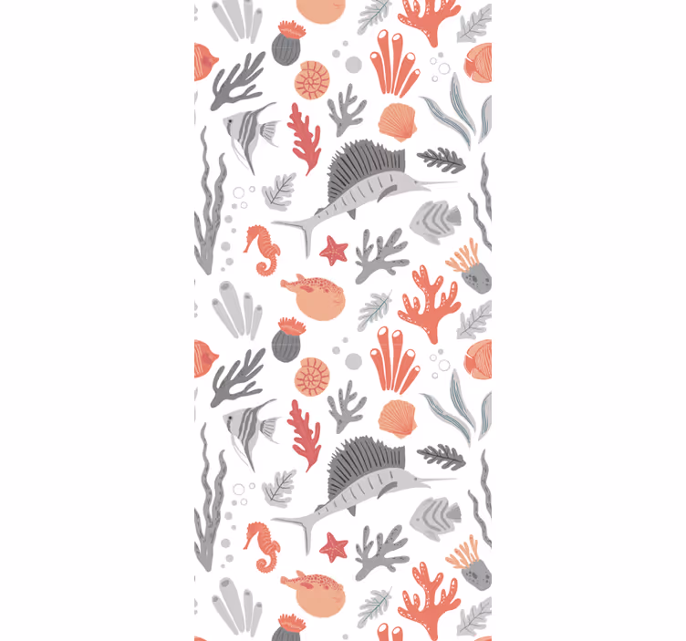 Bedroom wallpaper featuring marine life illustrations - TenStickers