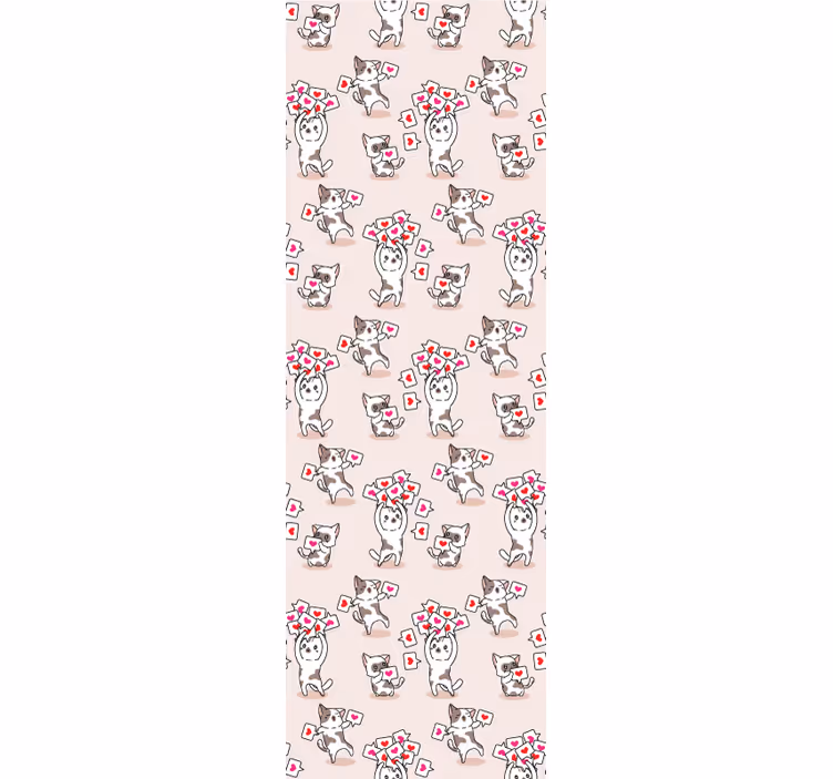 Bedroom wallpaper with cats and heart icons pattern - TenStickers