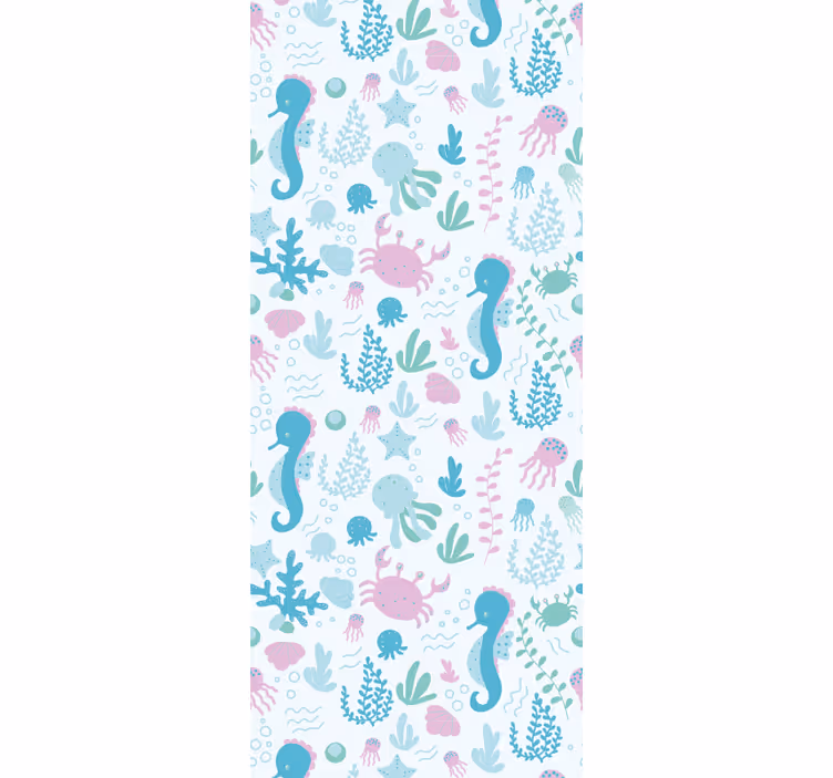 Bedroom wallpaper with pastel sea animals and plants - TenStickers