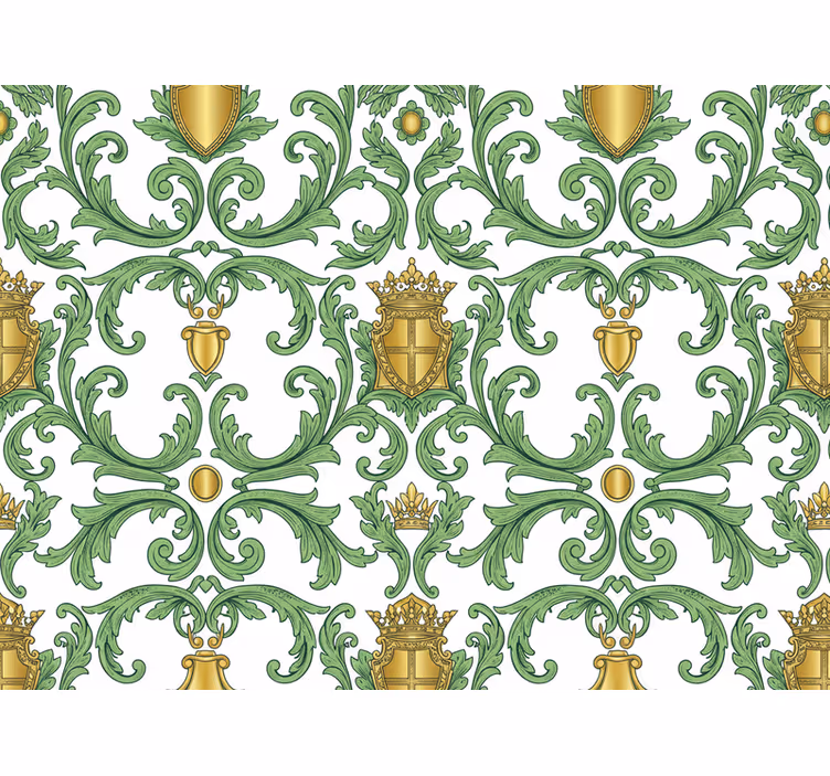 Baroque wallpaper in ornamental green and gold - TenStickers