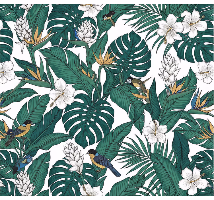 Flower wallpaper jungle petrol green pattern - TenStickers