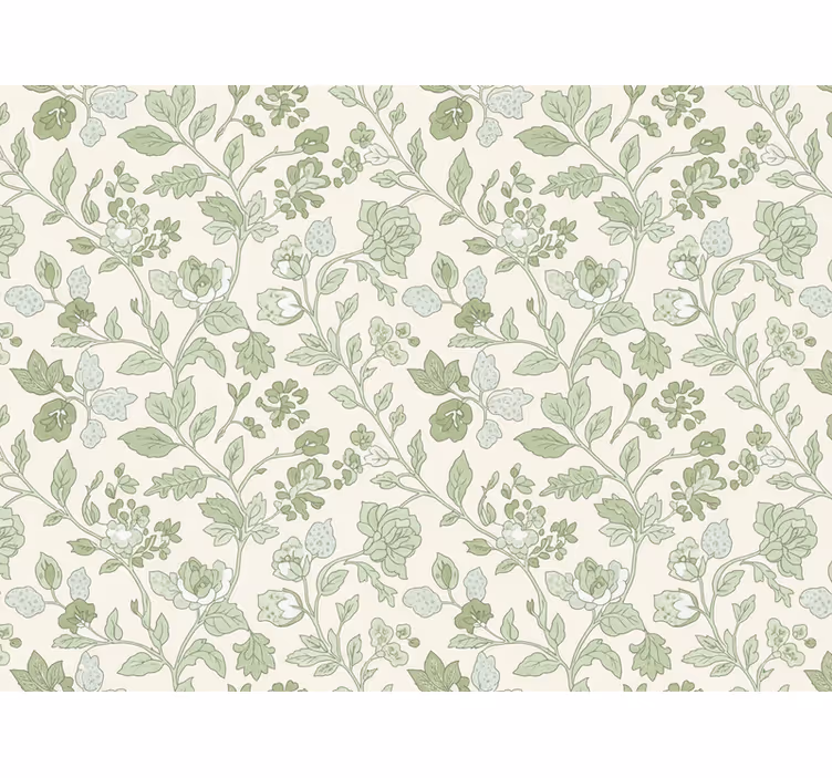 Stone wallpaper in cream green floral design - TenStickers