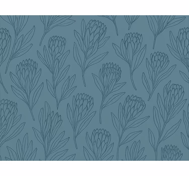 Flower wallpaper muted teal stylized flowers - TenStickers