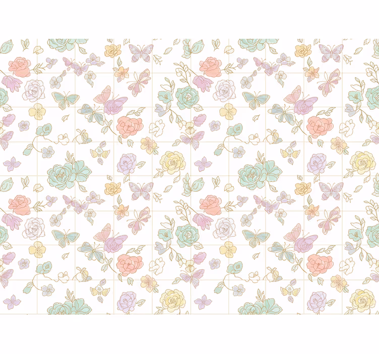 Flower wallpaper soft color butterfly - TenStickers