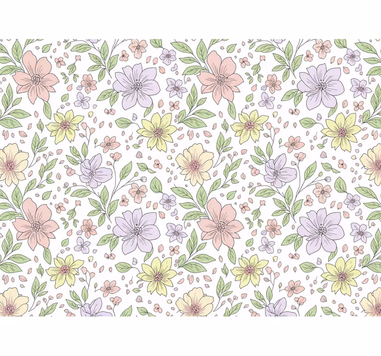 Leaf wallpaper in various soft flower colors - TenStickers