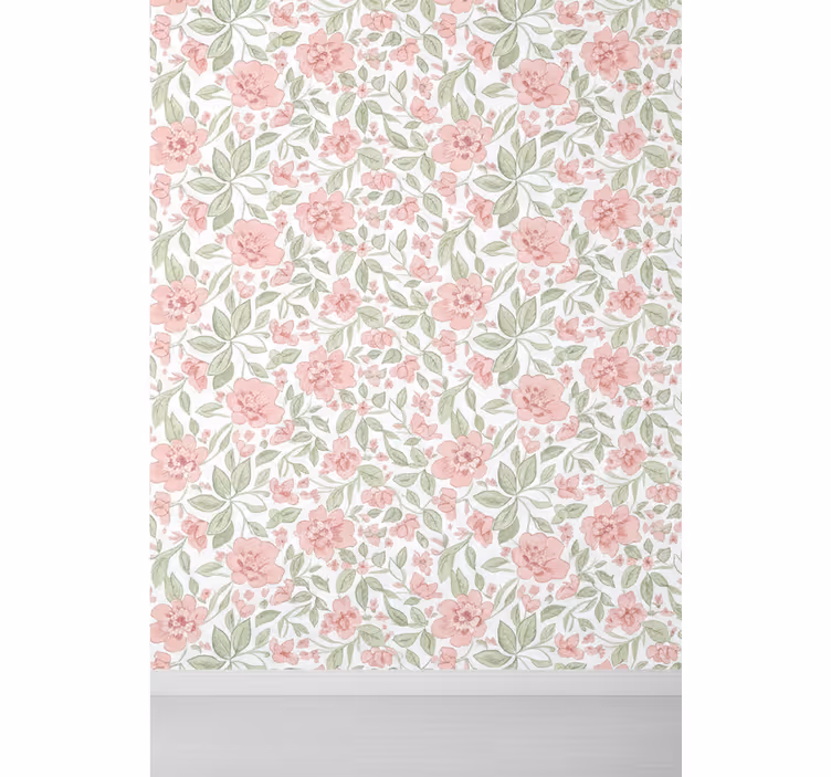 Leaf wallpaper in soft pink and cream - TenStickers