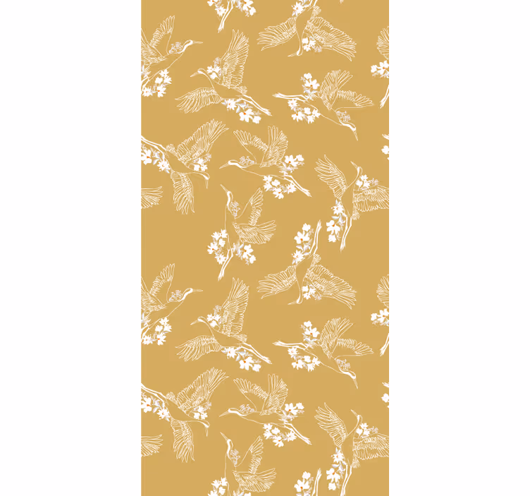 Beige wallpaper with japanese flowers and birds - TenStickers