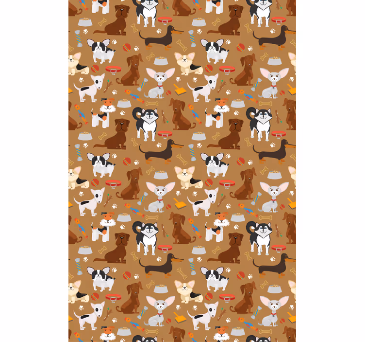 Brown wallpaper featuring an adorable dog pattern - TenStickers