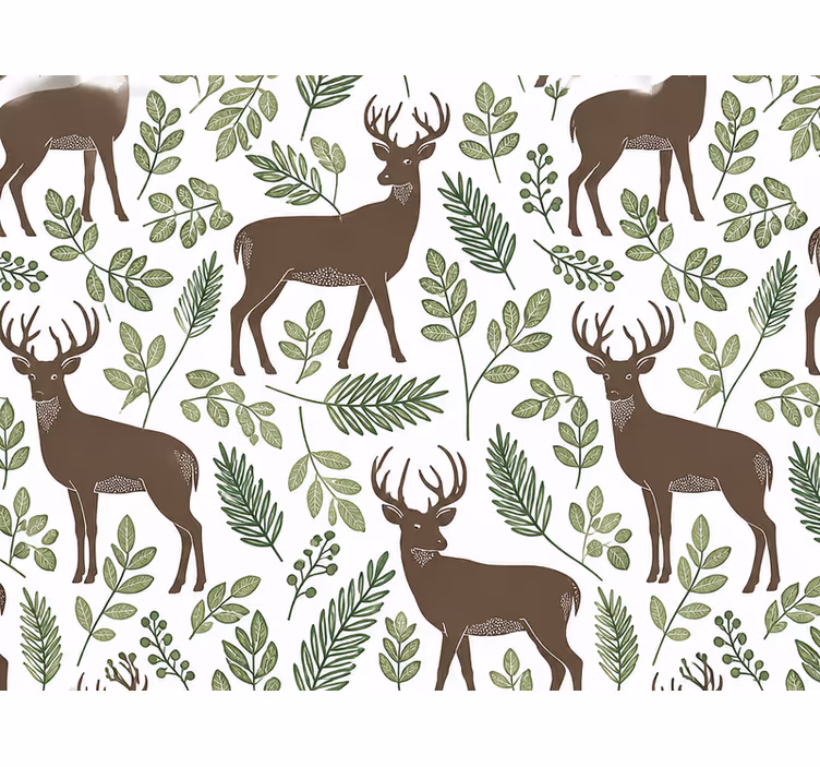 Leaf wallpaper deer green foliage - TenStickers