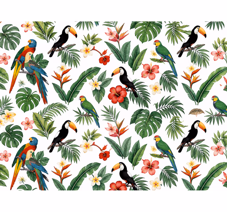 Leaf wallpaper parrot toucan palm design - TenStickers