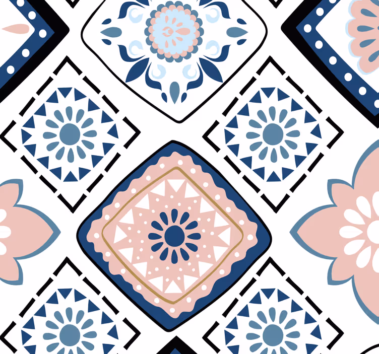 Wallpaper pink and light blue flowers - TenStickers