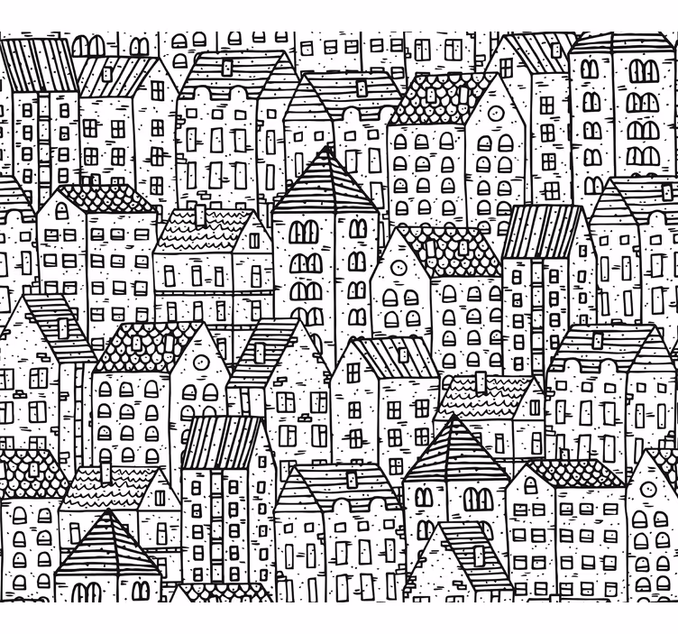 City wallpaper monochrome urban sketch - TenStickers