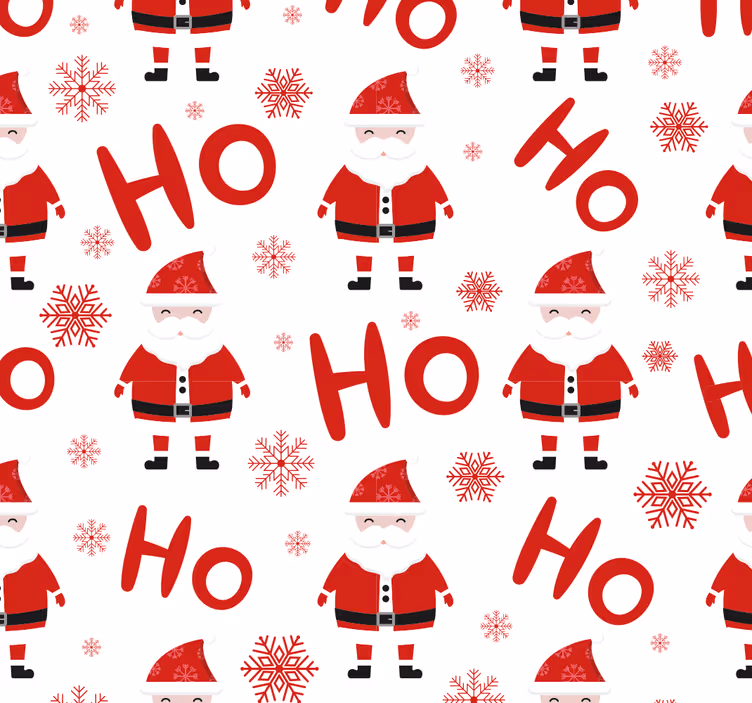 Jolly Santa red pattern christmas wallpaper - TenStickers