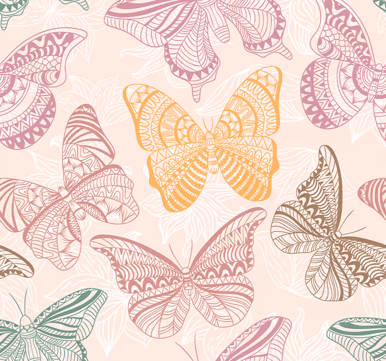 Colored ornamental butterflies Wallpaper - TenStickers