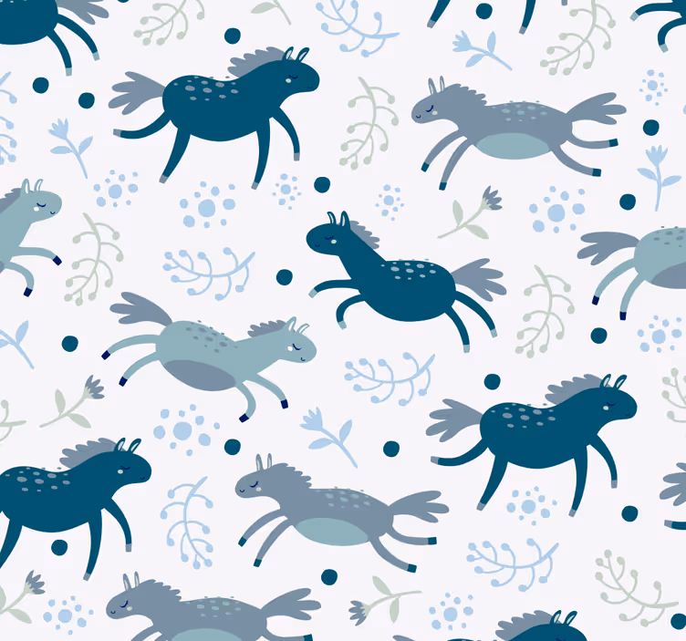 Running blue foals horses wallpaper - TenStickers