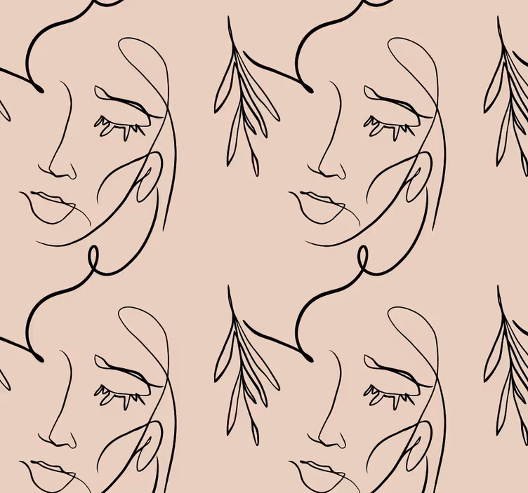 Abstract Line Faces Beige Wallpaper - TenStickers