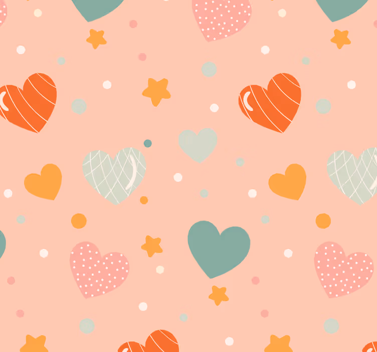 Hearts and stars pattern nursery wallpaper - TenStickers