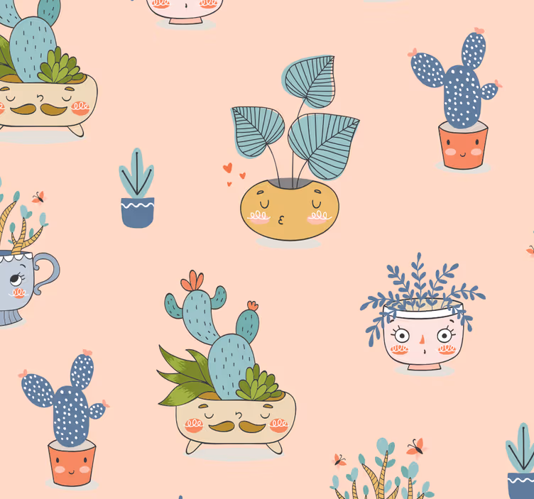 Animated Plant Pots dining room wallpaper - TenStickers