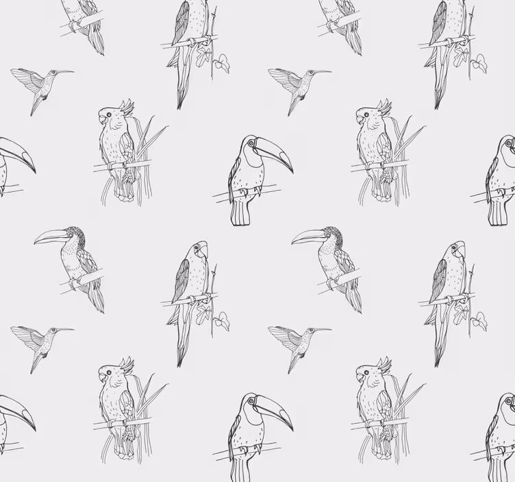 Drawn Bird Pattern Animal Wallpaper - TenStickers