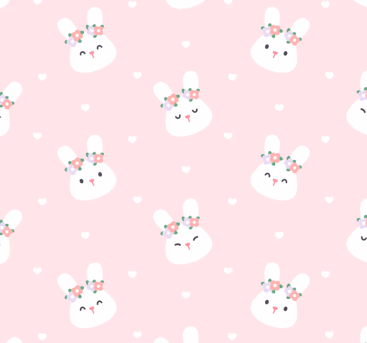 cute rabbits on pink Animal Wallpaper - TenStickers