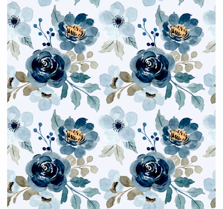 Floral blue vintage pattern flower wallpaper - TenStickers