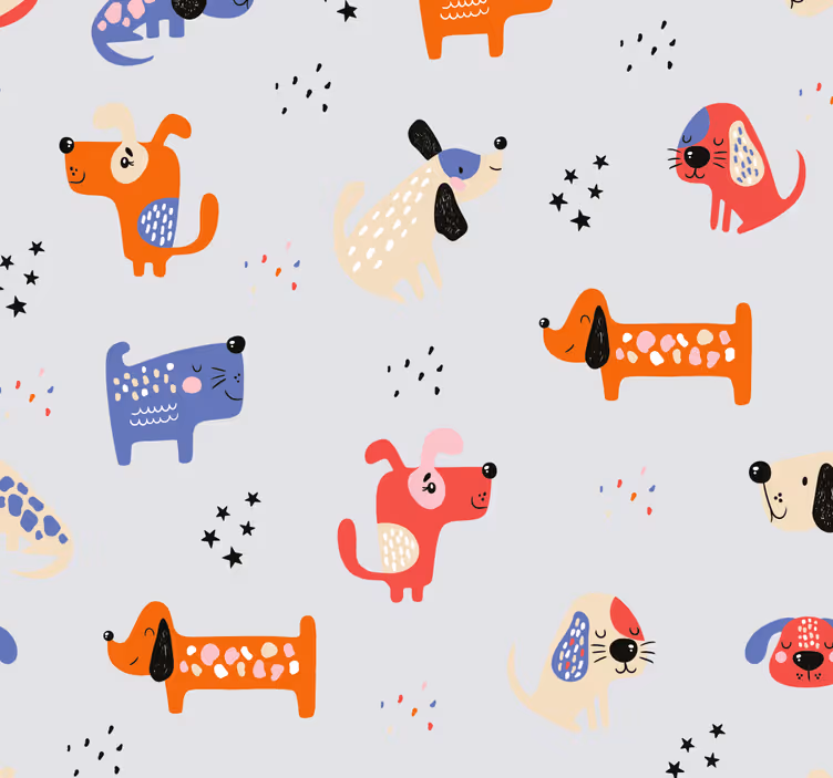 Playful Canine Motif dog wallpaper - TenStickers