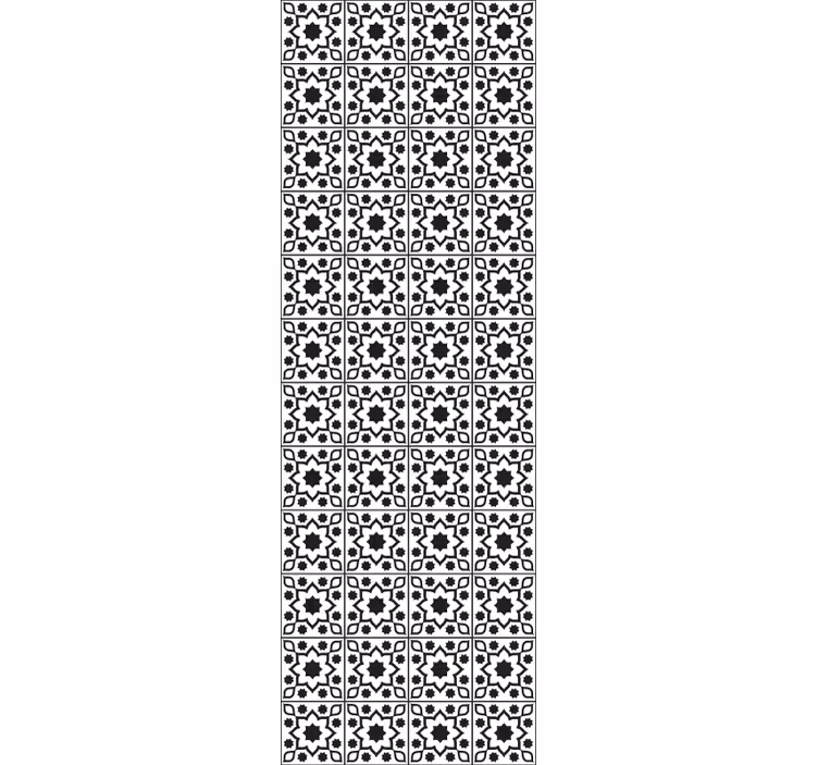 Tile Print Black and White Flowery Wallpaper - TenStickers