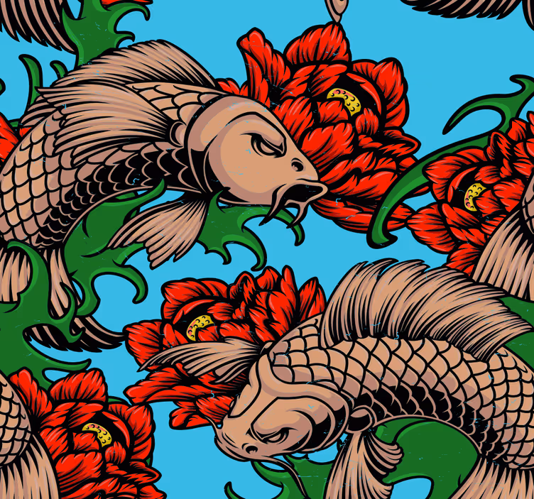Feline Floral Fusion cat wallpaper - TenStickers