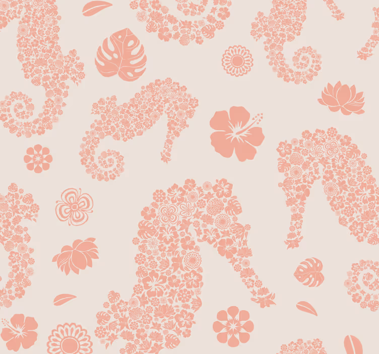 Seahorse Floral Pattern animal wallpaper - TenStickers