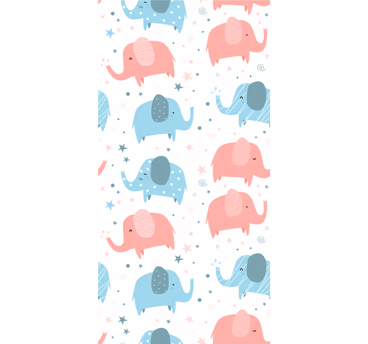Elephant pink and blue children wallpaper - TenStickers