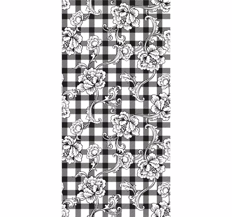 Botanical Checkerboard floral wallpaper - TenStickers