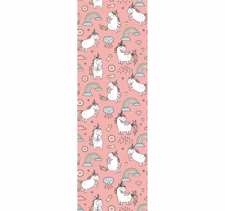 Unicorns and rainbows over pink art Wallpaper - TenStickers