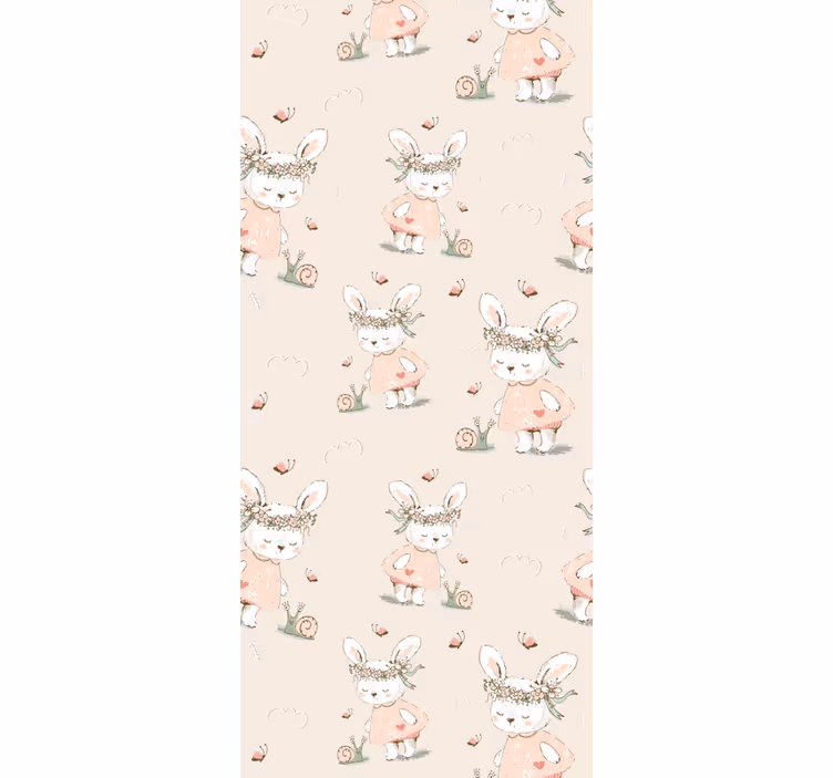 Bunny with flowers blue 80's pattern wallpaper - TenStickers