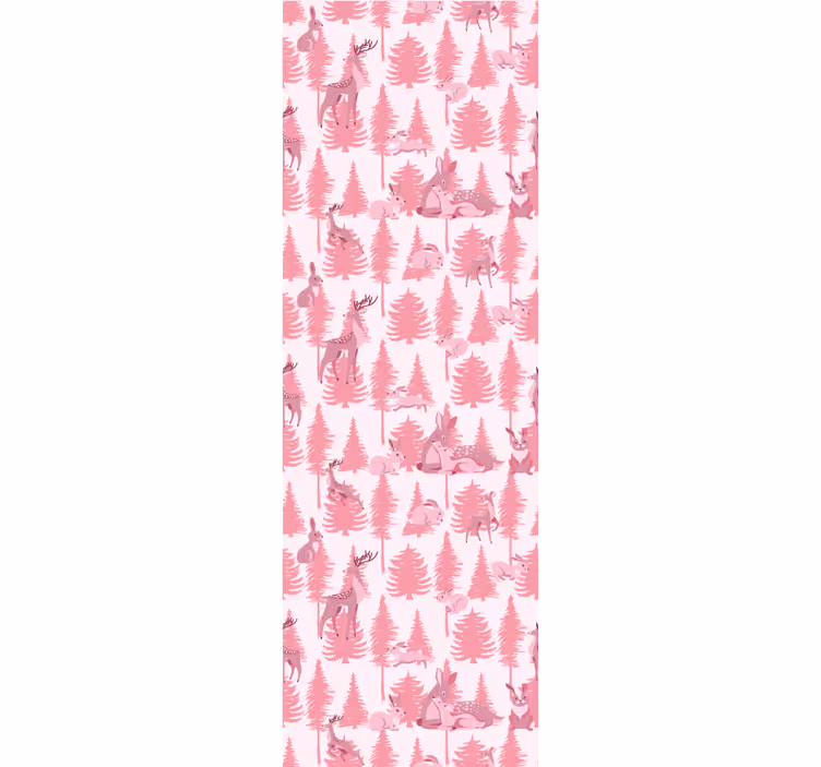 Pink forest motif animal wallpaper - TenStickers