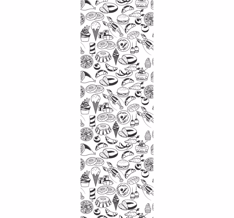 Black and white food pattern kitchen wallpaper - TenStickers